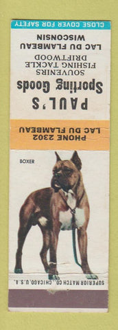 Matchbook Cover - Paul's Sporting Goods Lac Du Flambeau WI Boxer