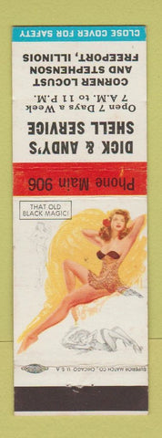 Matchbook Cover - Dick & Andy's Shell oil gas Freeport IL pinup