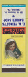 Matchbook Cover - EG Yeingst's Barber Shop Carlisle PA