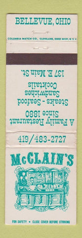 Matchbook Cover - McClain's Restaurant Bellevue OH WEAR