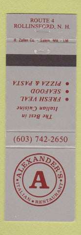 Matchbook Cover - Alexander's Italian Restaurant Rollinsford NH