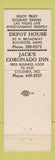 Matchbook Cover - Depot House Rochester MN Jack's Coronada Inn Columbia MO