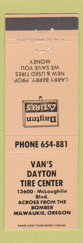 Matchbook Cover - Van's Dayton Tire Center Milwaukie OR