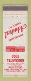 Matchbook Cover - Cole TV Williamsport PA Admiral Refrigerators Ranges TV