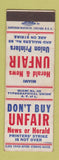 Matchbook Cover - Don't Buy News or Herald Newspaper Miami FL Union