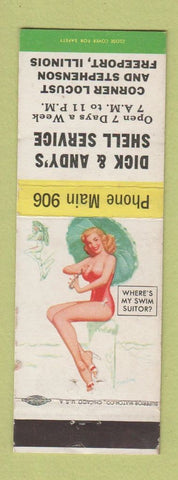 Matchbook Cover - Dick & Andy's Shell oil gas Freeport IL pinup