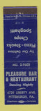Matchbook Cover - Pleasure Bar and Restaurant Pittsburgh PA pizza