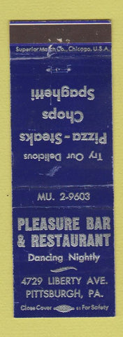 Matchbook Cover - Pleasure Bar and Restaurant Pittsburgh PA pizza