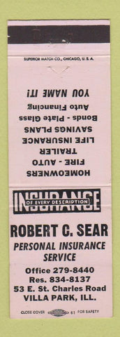 Matchbook Cover - Robert Sear Insurance Villa Park IL