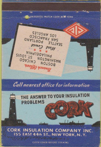 Matchbook Cover - Cork Insulation Co New York NY 40 Strike