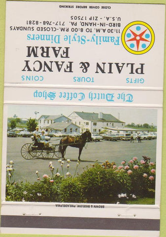 Matchbook Cover - Plain Fancy Farm Restaurant Bird In Hand PA 40 Strike