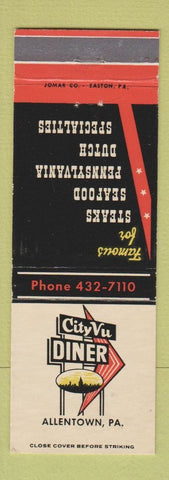 Matchbook Cover - City Vu Diner Allentown PA