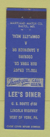 Matchbook Cover - Lee's Diner York PA