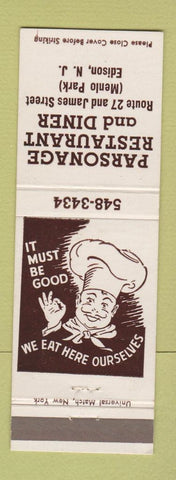 Matchbook Cover - Parsonage Restaurant Diner Edison NJ