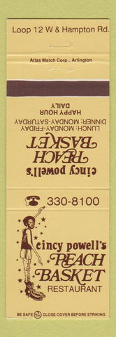 Matchbook Cover - Cincy Powell's Peach Basket Restaurant TX Basketball
