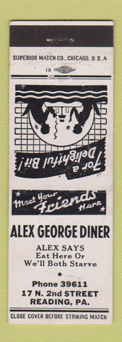 Matchbook Cover - Alex George Diner Reading PA