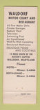 Matchbook Cover - Waldorf Restaurant MD