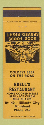 Matchbook Cover - Buell's Restaurant Ellicott City MD