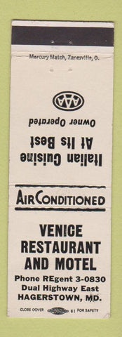 Matchbook Cover - Venice Restaurant and Motel Hagerstown MD