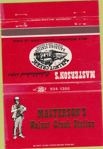 Matchbook Cover - Masterson's Walnut Creek Station CA 40 Strike