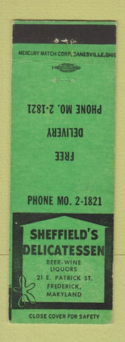 Matchbook Cover - Sheffield's Delicatessen Frederick MD