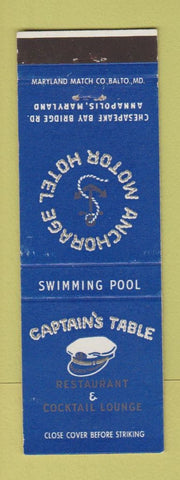 Matchbook Cover - Captain's Table Restaurant Anchorage Motor Hotel Annapolis MD