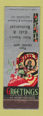 Matchbook Cover - Eddie Naden's Cafe Baltimore MD Christmas