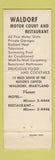 Matchbook Cover - Waldorf Restaurant MD