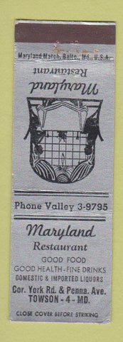 Matchbook Cover - Maryland Restaurant Towson MD