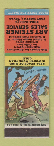 Matchbook Cover - Art Steiner Sales Advertising matches Fort Worth TX hillbilly