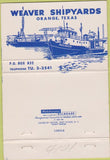 Matchbook Cover - Weaver Shipyards Orange TX 1958 40 Strike