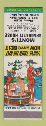 Matchbook Cover - Monti's Spaghetti House Battle Creek MI hillbilly