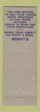 Matchbook Cover - Monti's Spaghetti House Battle Creek MI hillbilly