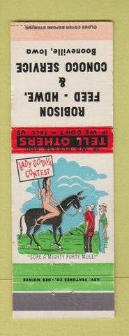 Matchbook Cover - Robinson Feed Hardware Conoco oil gas Booneville IA hillbilly