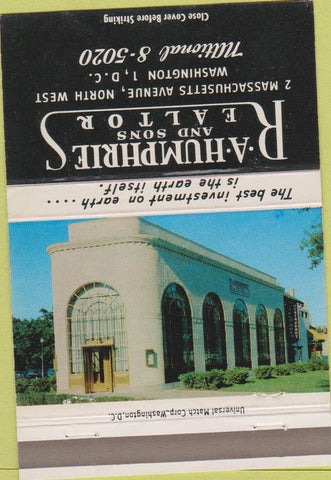 Matchbook Cover - RA Humphries Realtor Washington DC 40 Strike
