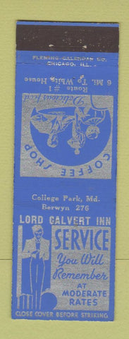 Matchbook Cover - Lord Calvert Inn College Park MD