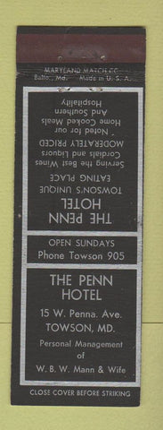 Matchbook Cover - The Penn Hotel Towson MD