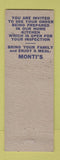 Matchbook Cover - Monti's Spaghetti House Battle Creek MI hillbilly