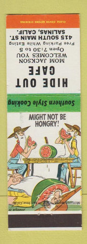 Matchbook Cover - Hide Out Cafe Salinas CA hillbilly