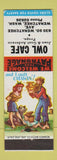 Matchbook Cover - Owl Cafe Wenatchee WA hillbilly