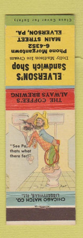 Matchbook Cover - Elverson's Sandwich Shop Elverson PA hillbilly