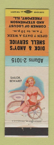Matchbook Cover - Dick & Andy's Shell oil gas Freeport IL pinup