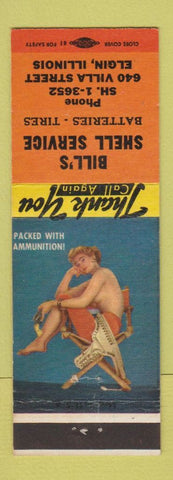 Matchbook Cover - Bill's Shell oil gas Elgin IL pinup