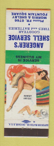 Matchbook Cover - Angerer's Shell oil gas Goodyear Tires Indianapolis IN pinup