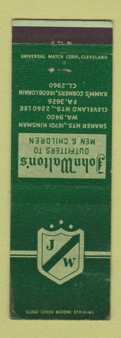Matchbook Cover - John Walton's Men's Clothes Shaker Cleveland Heights OH