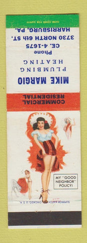 Matchbook Cover - Mike Margio Plumbing Heating Harrisburg PA pinup