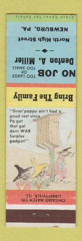 Matchbook Cover - Denton Miller Newburgh PA hillbilly