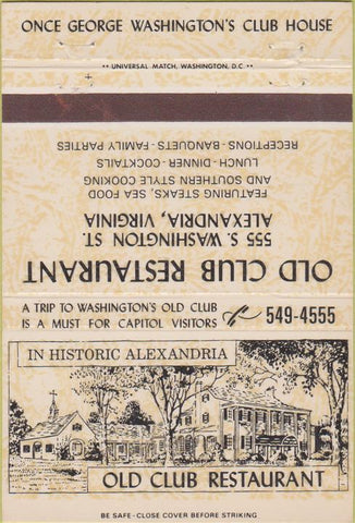 Matchbook Cover - Old Club Restaurant Alexandria VA 40 Strike