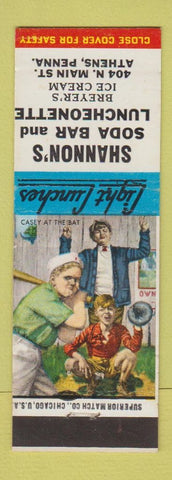 Matchbook Cover - Shannon's Soda Bar Luncheonette Athens PA