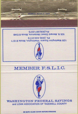 Matchbook Cover - Washington Federal Savings Metemora IL 40 Strike
